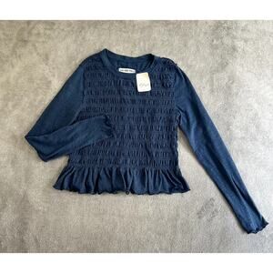 Free People Top Women's XS Blue Rouched Ruffle Boho Peasant NWT